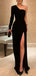Simple One Shoulder Mermaid Long Sleeve Side Slit Evening Prom Dresses Online, OT157