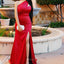 Elegant One Shoulder Mermaid Side Slit Red Satin Long Bridesmaid Dresses Onlline, OT499