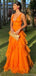 Gorgeous V-neck A-line Chiffon Orange Long Evening Prom Dresses Online, OT183