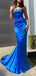 Elegant Spaghetti Straps Mermaid Satin Royal Blue Long Bridesmaid Dresses Online, OT674