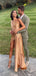Sexy One Shoulder Mermaid Satin Gold Short Prom Dresses Online, OT182