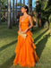 Gorgeous V-neck A-line Chiffon Orange Long Evening Prom Dresses Online, OT183