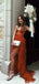 Sexy Sweetheart A-line Tulle Burnt Orange Side Slit Evening Prom Dresses Online, OT185