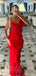 Elegant Spaghetti Straps Mermaid Chiffon Red Long Prom Dresses Online, OT188