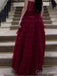 Elegant Straight Neck A-line Tulle Burgundy Long Prom Dresses Online, OT190