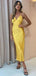 Elegant Spaghetti Straps V-neck Mermaid Ankle Length Lemon Long Prom Dresses Online, OT193