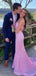 Sparkly Spaghetti Straps V-neck Pink Sequins Long Prom Dresses Online, OT211