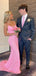 Sparkly Spaghetti Straps V-neck Pink Sequins Long Prom Dresses Online, OT212