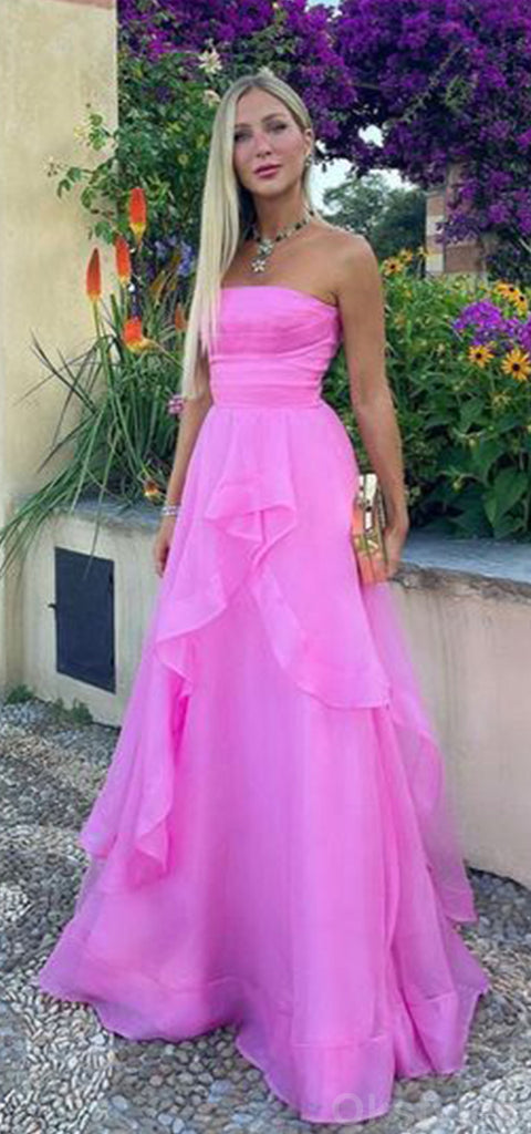 Simple Chiffon Straight Neck A-line Sleeveless Long Azalea Prom Dresses Online, OT214