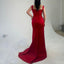 Red Sleeveless Mermaid Straps Side Slit Long Bridesmaid Dresses, BG189