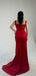 Red Sleeveless Mermaid Straps Side Slit Long Bridesmaid Dresses, BG189