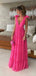 Elegant Deep V-neck Sleeveless A-line Tulle Azalea Prom Dresses Online, OT220