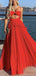 Elegant Spaghetti Straps A-line Red Long Prom Dresses Online, OT222