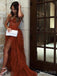 Sexy Sweetheart A-line Tulle Burnt Orange Side Slit Evening Prom Dresses Online, OT185