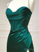 Elegant Spaghetti Straps Mermaid Side Slit Emerald Long Prom Dresses Online, OT210
