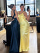 Simple Satin V-neck Sleeveless Mermaid Long Lemon Prom Dresses Online, OT215