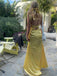 Simple Satin V-neck Sleeveless Mermaid Long Lemon Prom Dresses Online, OT215