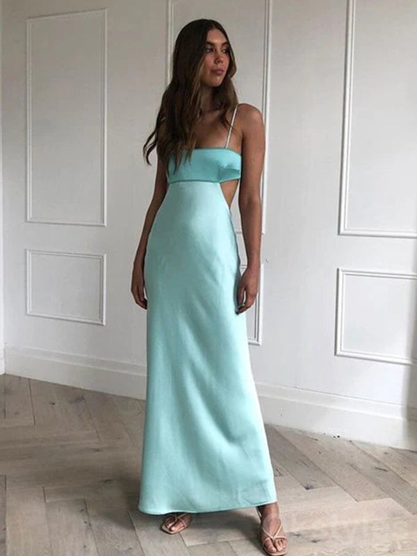 Sexy Satin Spaghetti Straps Mermaid Straight Neck Prom Dresses Online, OT216