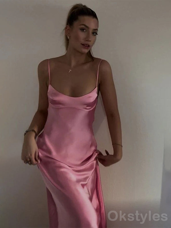 Sexy Spaghetti Straps Column Ankle length Dusty Rose  Prom Dresses Online, OT219
