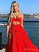 Elegant Spaghetti Straps A-line Red Long Prom Dresses Online, OT222