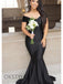 Black Mermaid Short Sleeves Long Prom Dresses, OT143