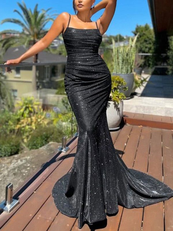 NEW Arrival Black Spaghetti Straps Long Mermaid Prom Dresses, OT011