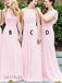Chiffon A-line Pink Floor Length Bridesmaid Dresses, OT307
