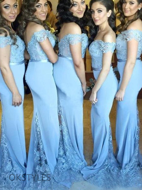Mermaid Off-Shoulder Lace Floor Length Bridesmaid Dresses, OT311