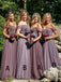 Chiffon Off-Shoulder A-Line Floor Length Bridesmaid Dresses, OT280