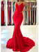 Simple Red Mermaid Spaghetti Straps Long Prom Dresses, OT157
