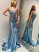 Sexy Satin Mermaid V-Neck Spaghetti Strap Lace Up Long Prom Dresses, OT138