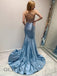 Sexy Satin Mermaid V-Neck Spaghetti Strap Lace Up Long Prom Dresses, OT138