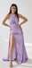 Cheap Halter Mermaid Lilac Side Slit Off Shoulder Long Bridesmaid Dresses, BG029