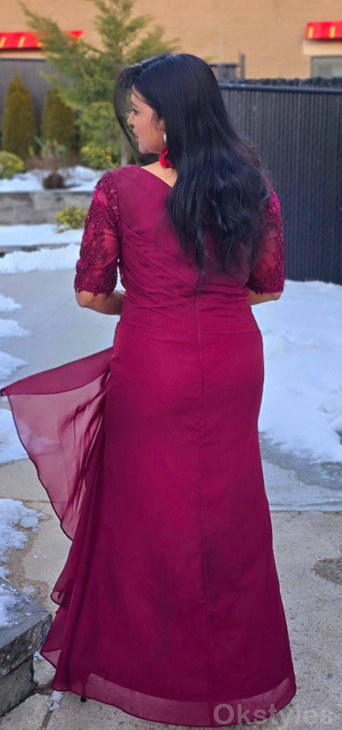 Elegant Half Sleeves A-line Jewel Long Bridesmaid Dresses Onlilne, BG077