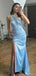 Elegant One Shoulder Mermaid Sky Blue Bridesmaid Dresses, BG074
