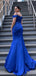 Elegant One Shoulder Side Slit Royal Blue Satin Long Bridesmaid Dresses Online, OT506