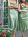 Satin Sheath Spaghetti Straps Tea-Length Bridesmaid Dresses, OT193