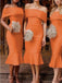 Satin Off-Shoulder Tea-Length Bridesmaid Dresses, OT277