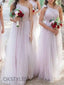 Tulle A-Line One-Shoulder Floor Length Bridesmaid Dresses, OT276