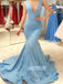 Elegant Mermaid Deep V-neck Sleeveless Long Prom Dresses, OL011
