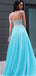 Blue A-line Lace Sleeveless Evening Prom Dresses, Sweet 16 Prom Dresses, OL085