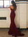 Sweetheart Mermaid Burgundy Lace Prom Dress With Train, PD0548