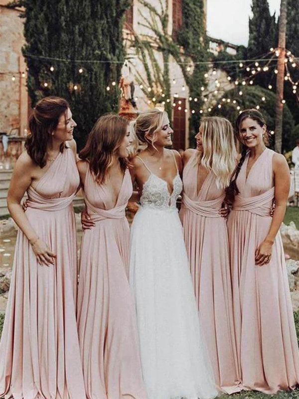 Sexy Pink V-neck Backless Bridesmaid Dresses, BG073