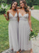 Long Gray V-neck Bridesmaid Dresses, BG080