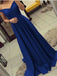Elegant Navy Blue Off Shoulder Long Prom Dress, OL362
