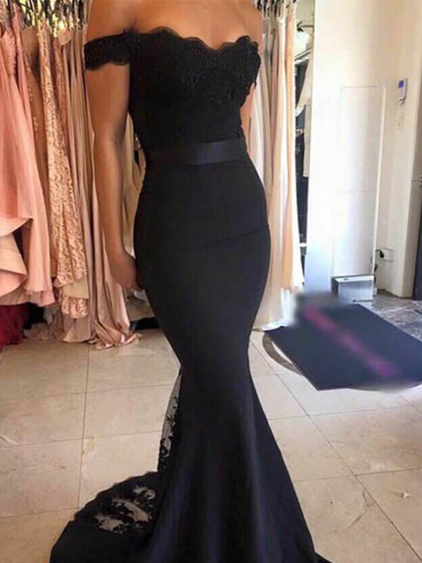 Sexy Mermaid One Shoulder Black Prom Dress, OL424