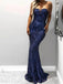 Mermaid Sweetheart Sweep Train Royal Blue Sequins Prom Dress, DB10882