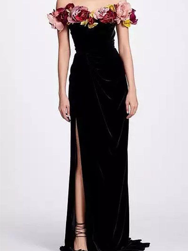 Elegant Black Off Shoulder Sheath Prom Dress, OL447