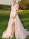 Elegant V-neck Applique Tulle Prom Dress with Side Slit, OL510