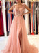 Elegant Pink Spaghetti Straps Applique Prom Dress with Side Slit, OL512